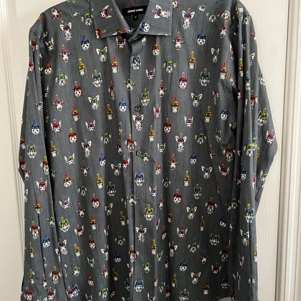 Jared Lang Animals In Helmets Button Down M - image 2